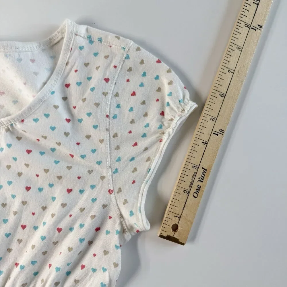 Vintage TOMMY HILFIGER Babydoll Knit Crew Top Girl's Size L White w/Hearts Y2K
